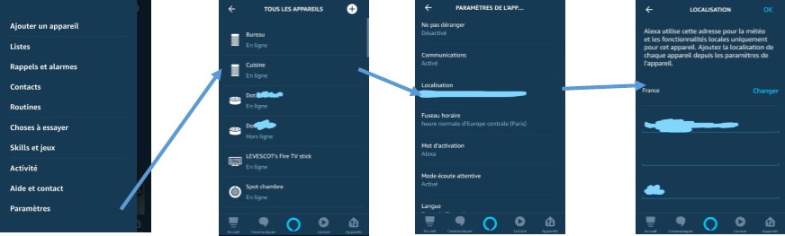 Changer adresse de Echo Spot Dot Plus Show sur l'application Alexa