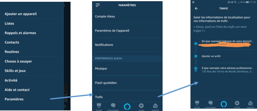 Tutoriel pour changer paramètres trajet sur Alexa et Echo d'Amazon
