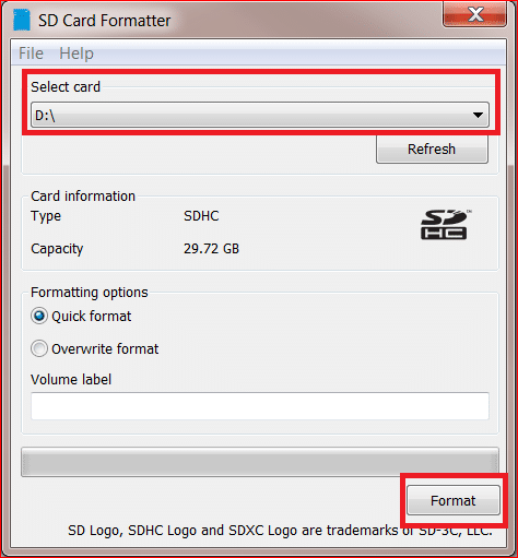 Utiliser SDCard Formater
