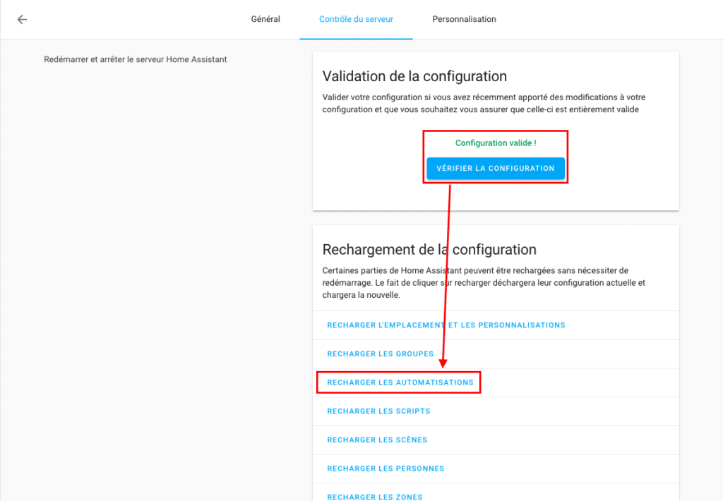 Recharger les automatisations home assistant