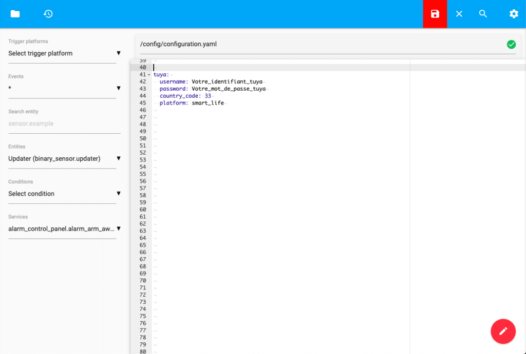 File editor Configuration.yaml Home Assistant