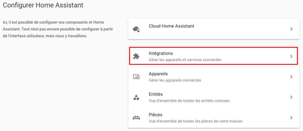 Configuration > Integrations hassio