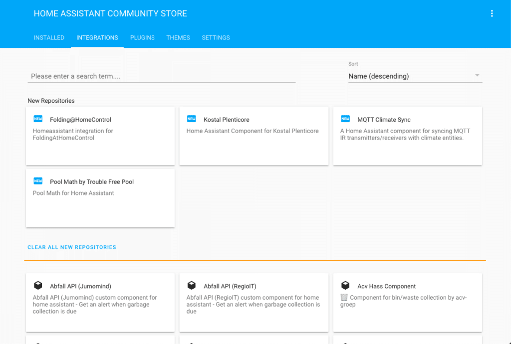 HACS Dashboard sur Home Assistant