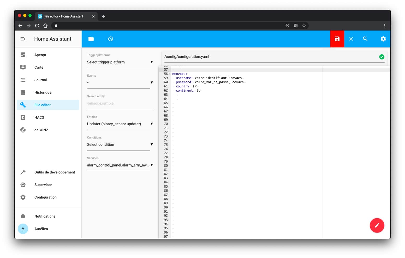 Configuration.yaml - Integration Ecovacs