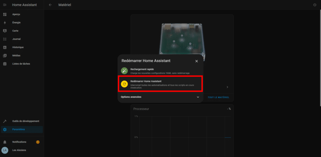 Redémarrez Home Assistant 2024