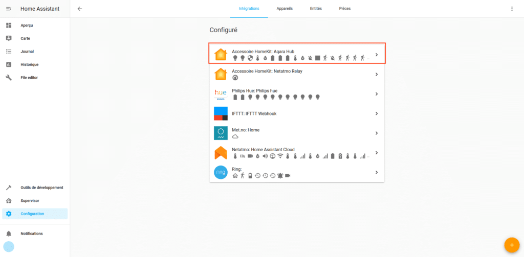intégration homekit dans hassio