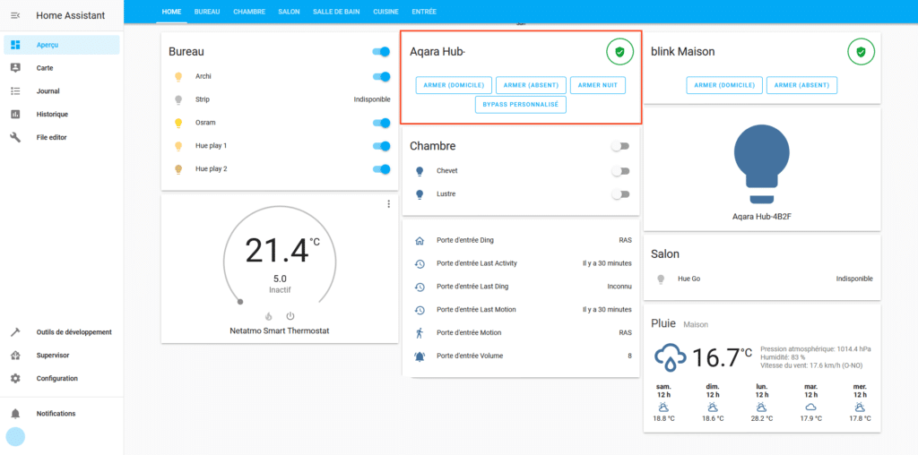 dashboard avec securite xiaomi home assistant