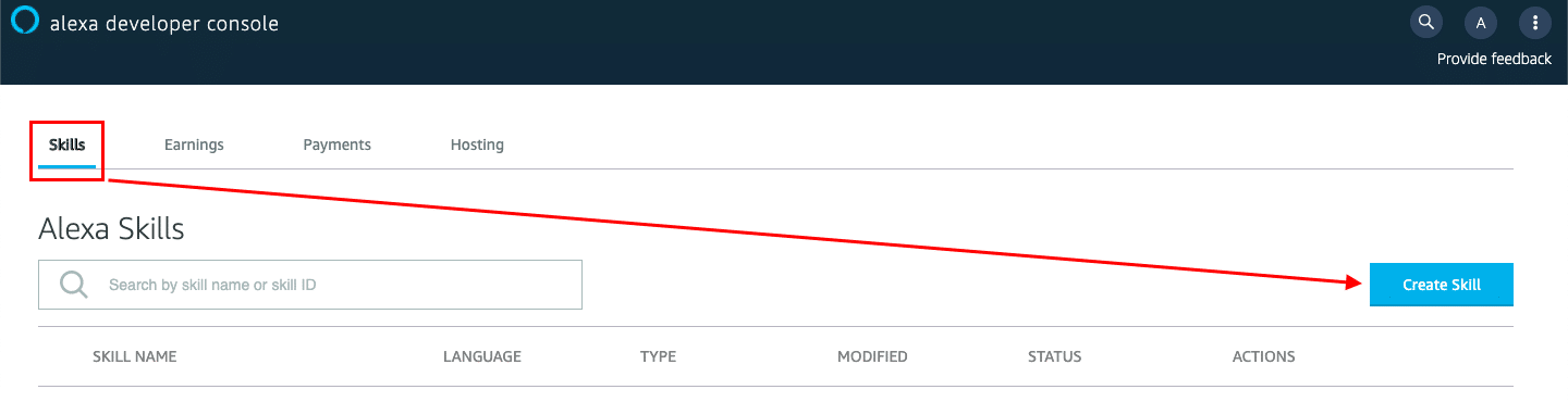 alexa console create skill