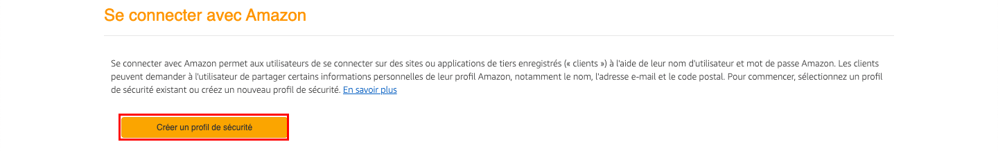 créer un profil de sécurité amazon