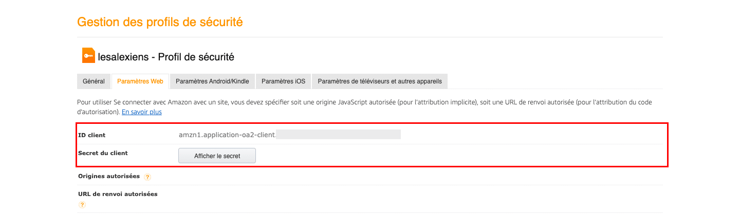 profil ID et code secret client