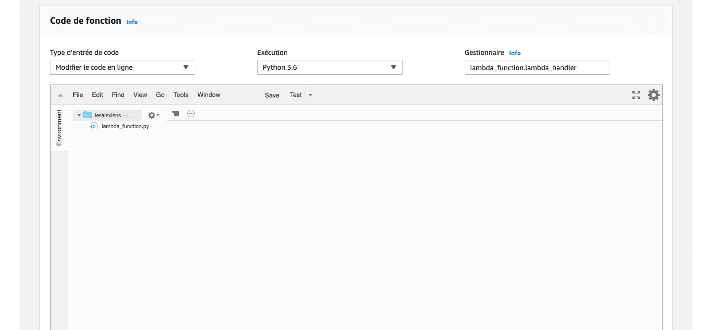 code de fonction aws lambda