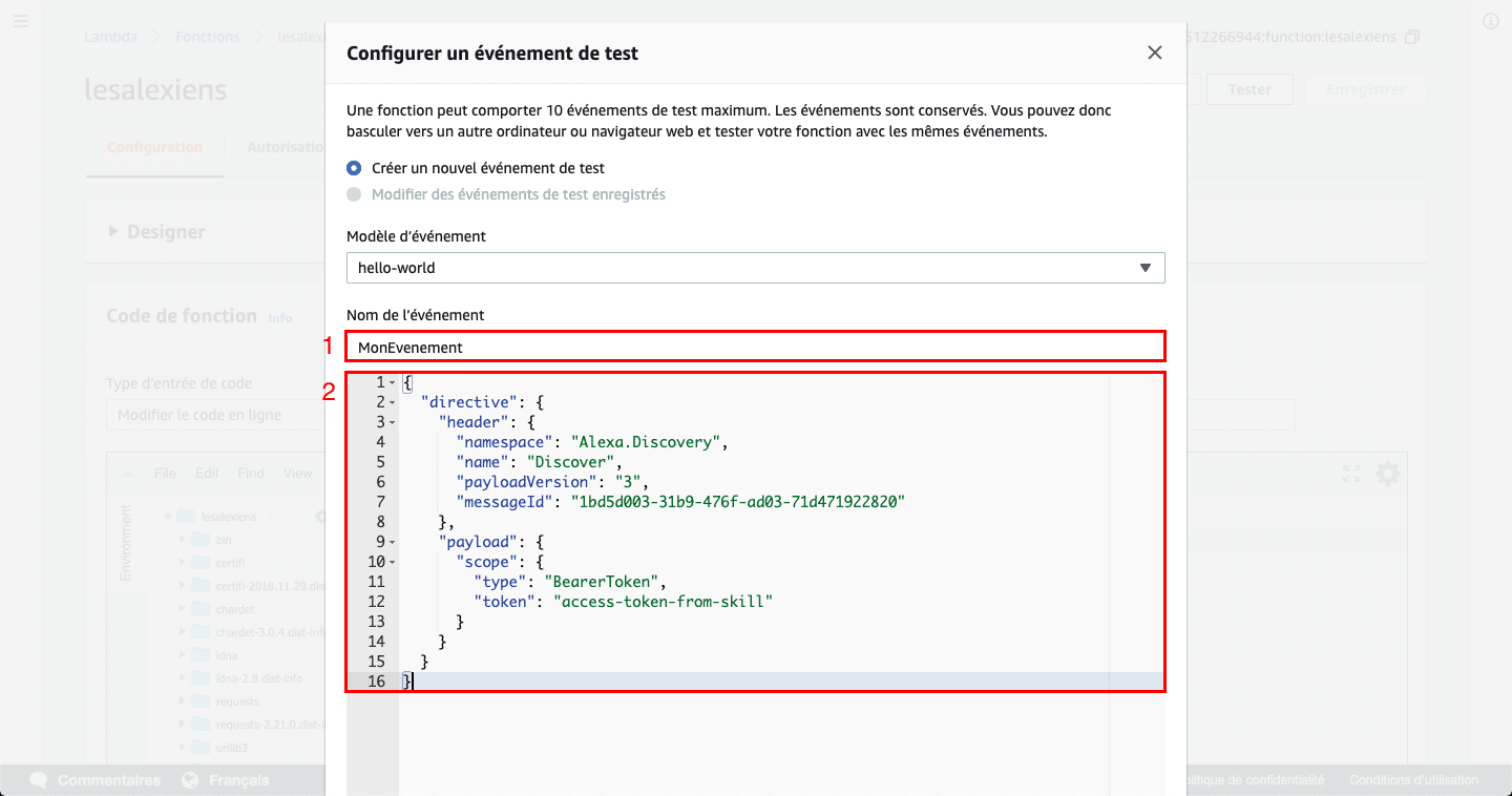 test aws fonction lambda