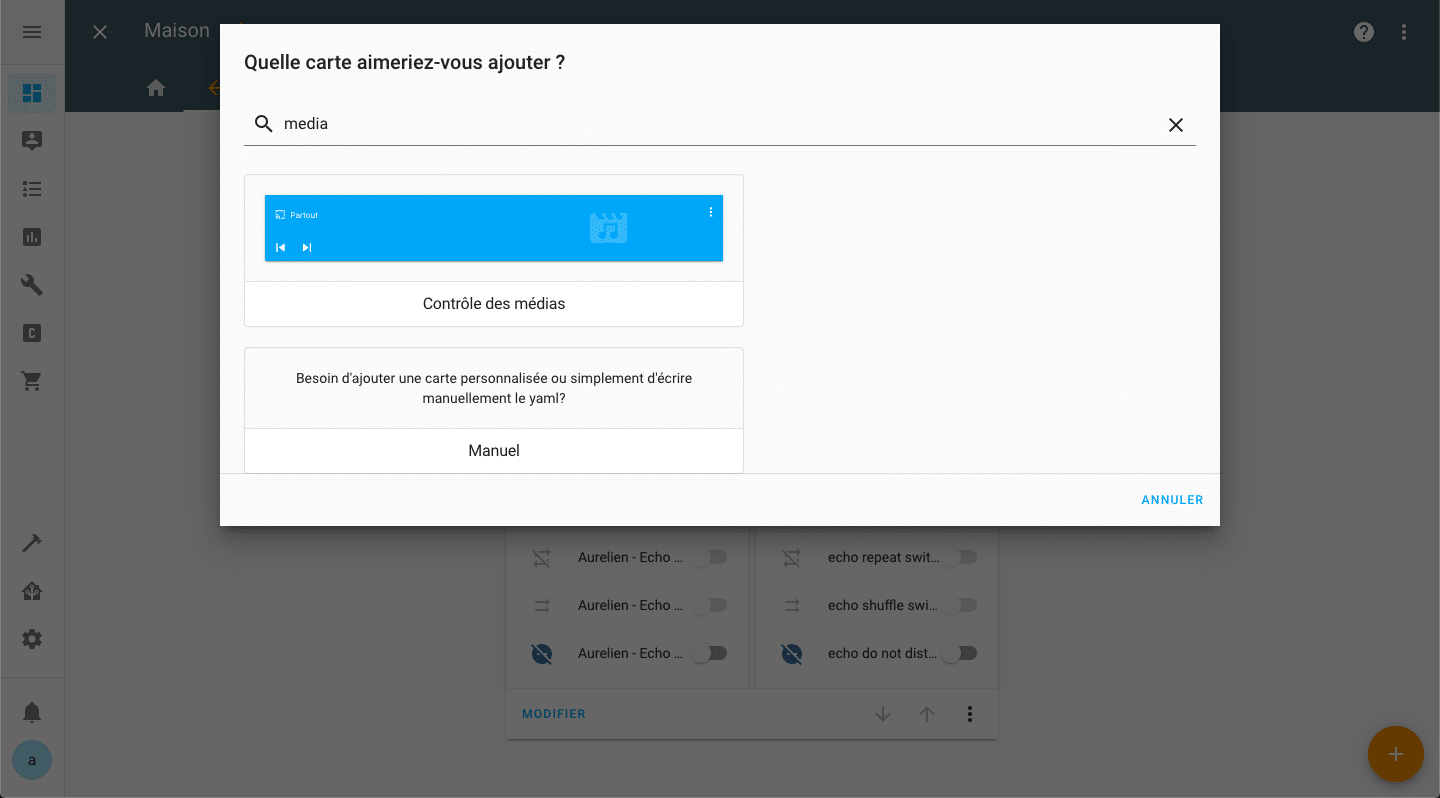 carte media player home assistant pour appareils Echo