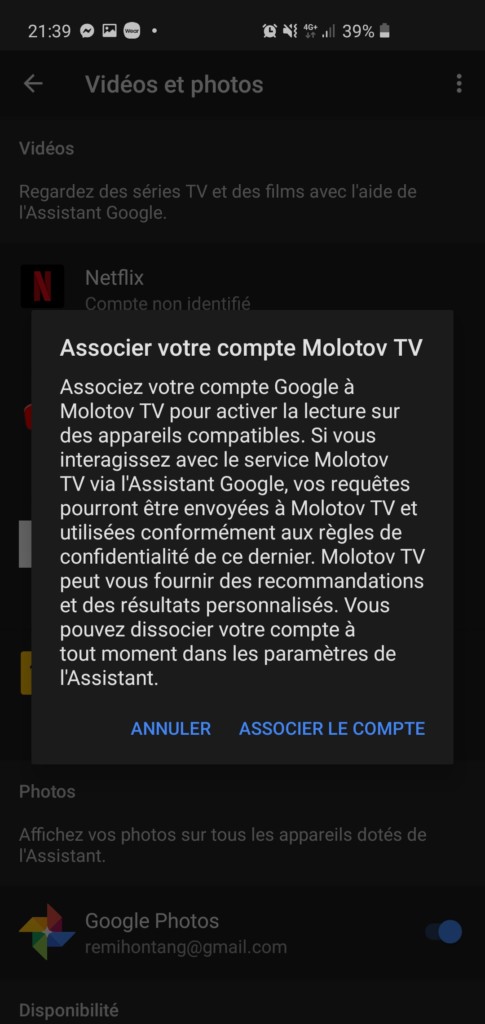 Associer son compte Molotov à Google Nest Hub