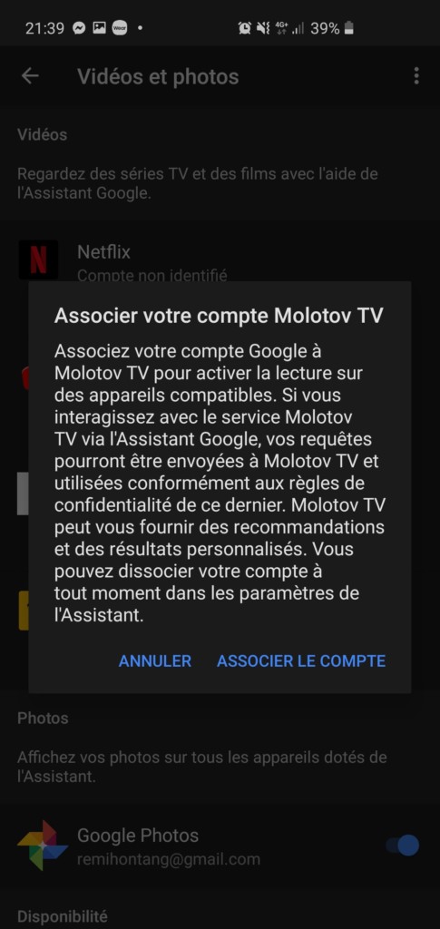 Associer son compte Molotov à Google Nest Hub