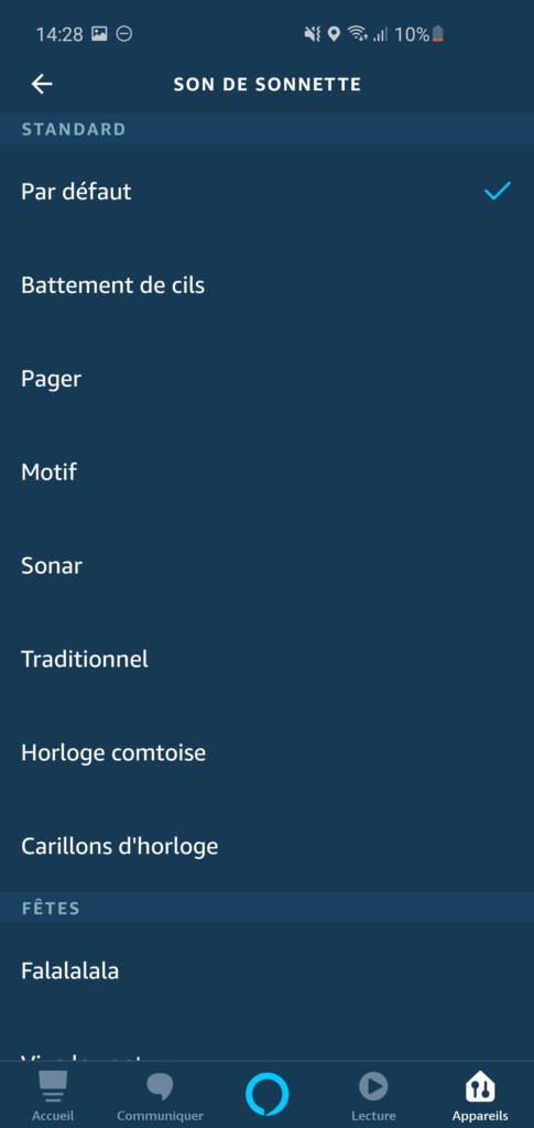 Choix de la sonnerie sur Amazon Echo
