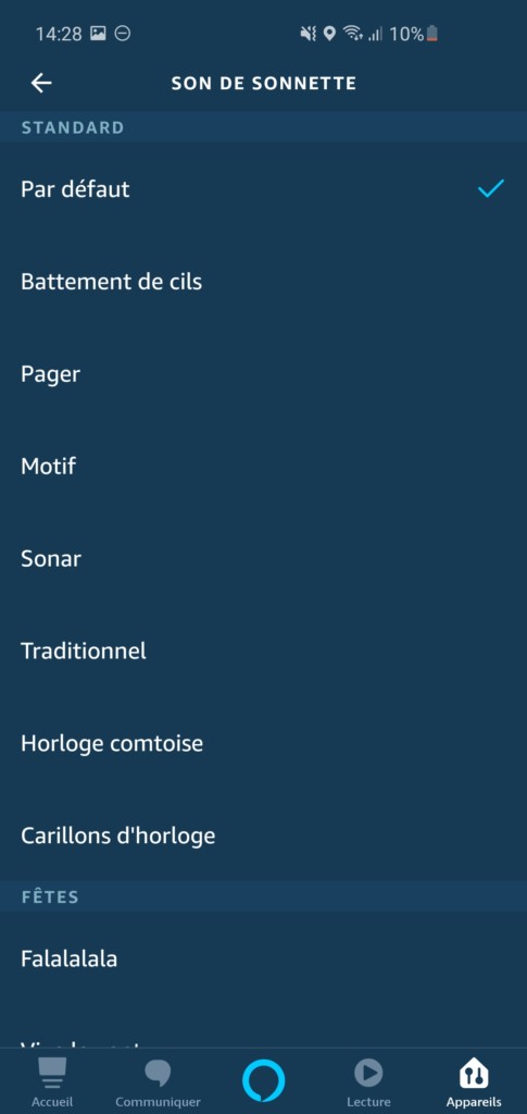 Choix de la sonnerie sur Amazon Echo