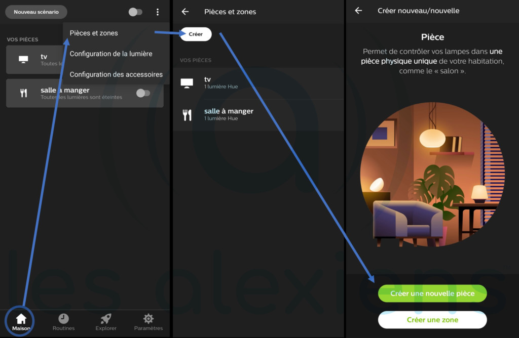 Créer des pièces dans Philips Hue