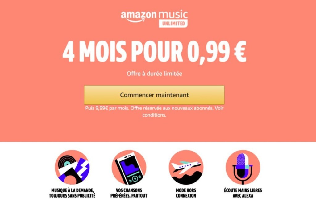 Amazon Music en promo pour 0.99€ pendant 4 mois