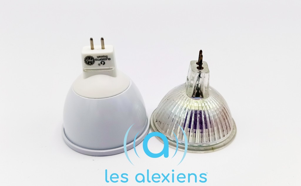 Comparaison de taille GLEDOPTO MR16 vs ampoule GU5.3 classique