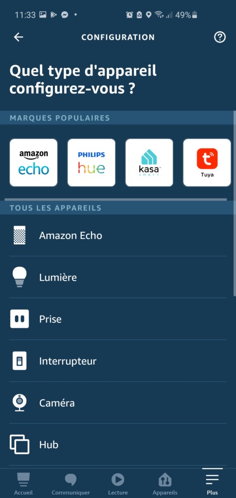 Sélection de l'appareil Amazon Echo à connecter