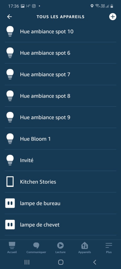 Philips Hue Bloom dans application Alexa via pont Hue