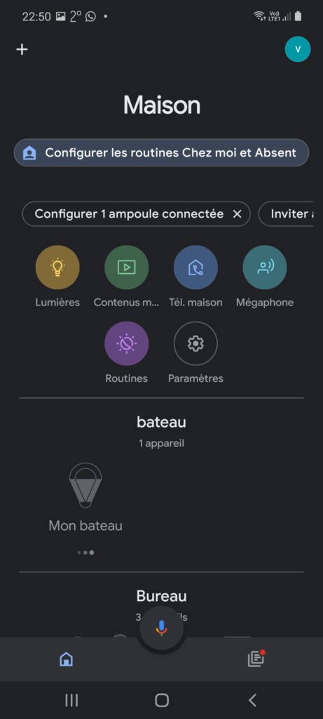 intégration de la lampe à l' application Google Home