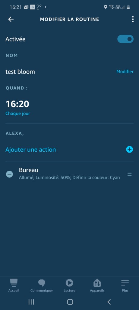 création routine pour la Philips Hue Bloom