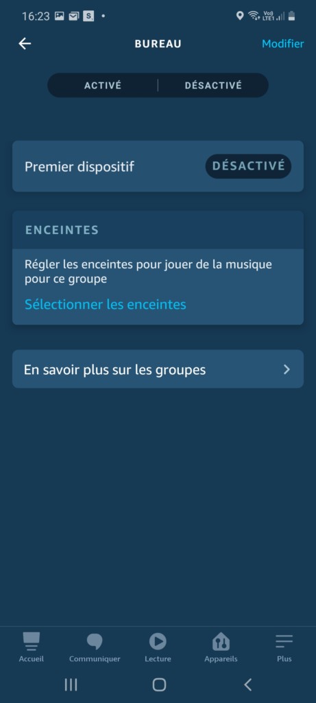 Création du groupe bureau dans l'application Alexa pour création routine