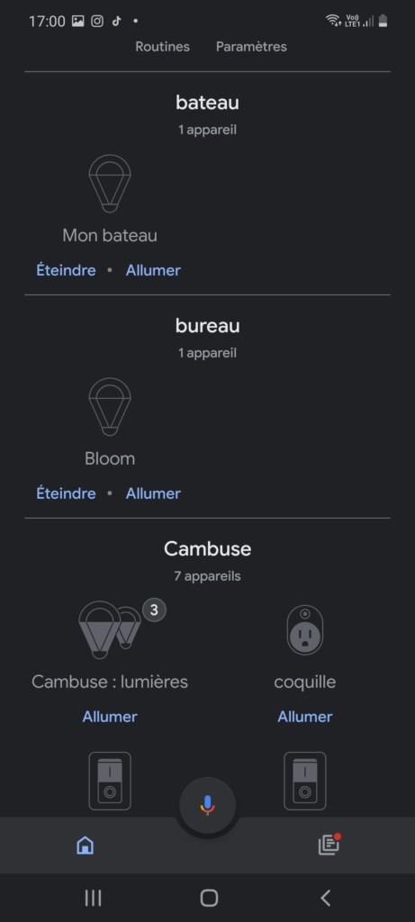 Application Google Home avec intégration de la lampe Bloom dans une pièce