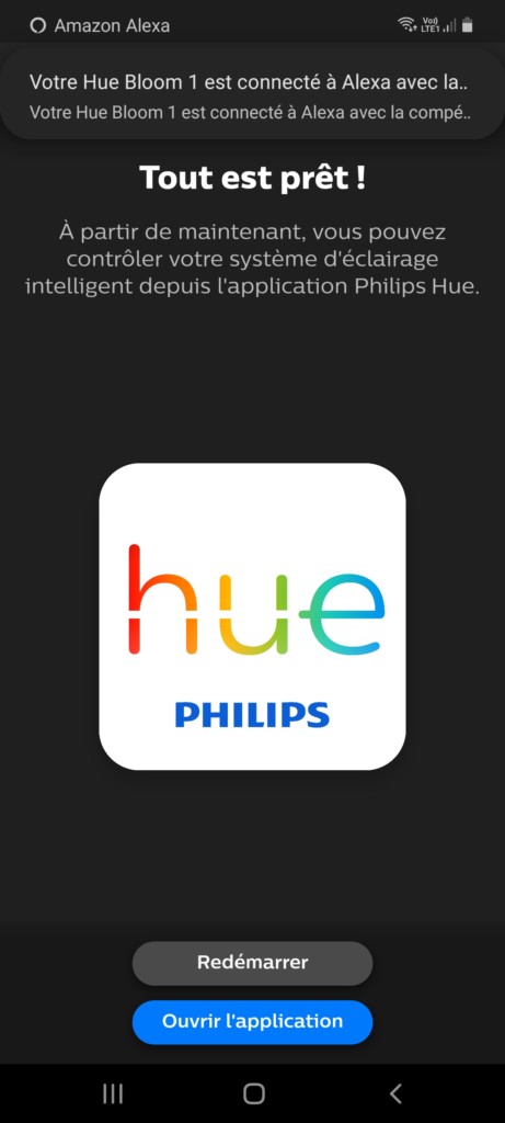 Page proposant l'ouverture de l'application Philips Hue