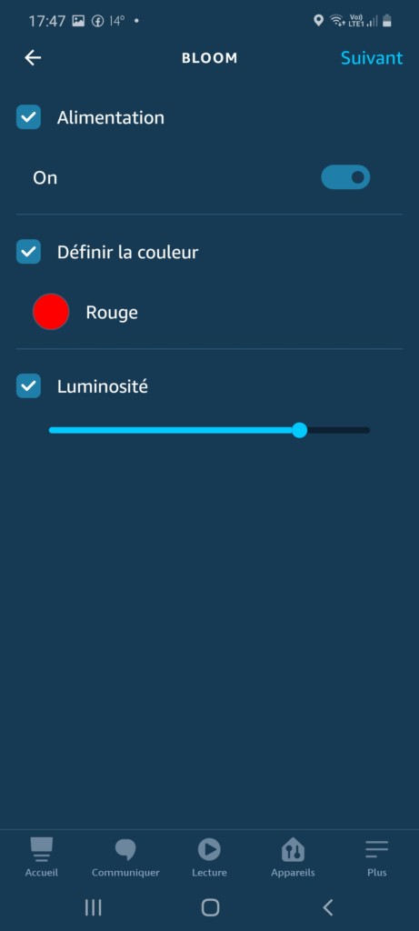 Page détail de la routine pour la lampe Philips Hue Bloom White and color ambiance