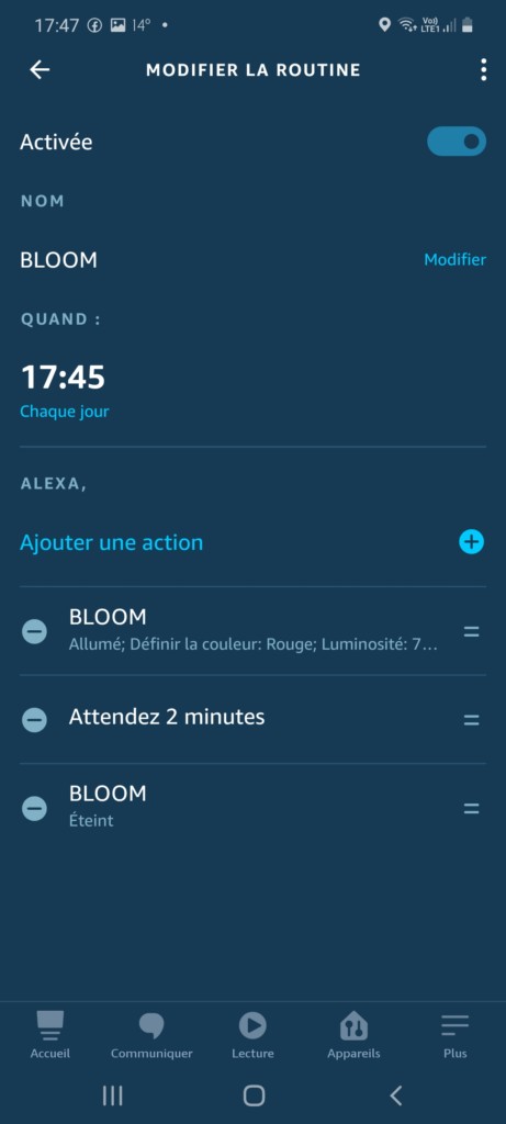 creation routine pour l'utilisation de la lampe Philips Hue Bloom