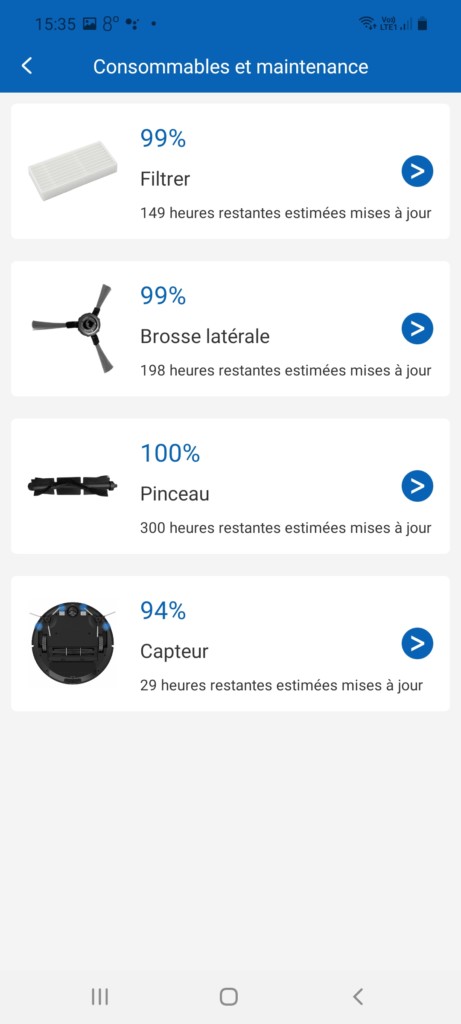 Page gestion des accessoires dans l'application ProscenicHome du 850T