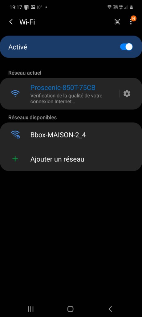 Paramete Wi Fi du smartphone pour appairage du Proscenic 850T