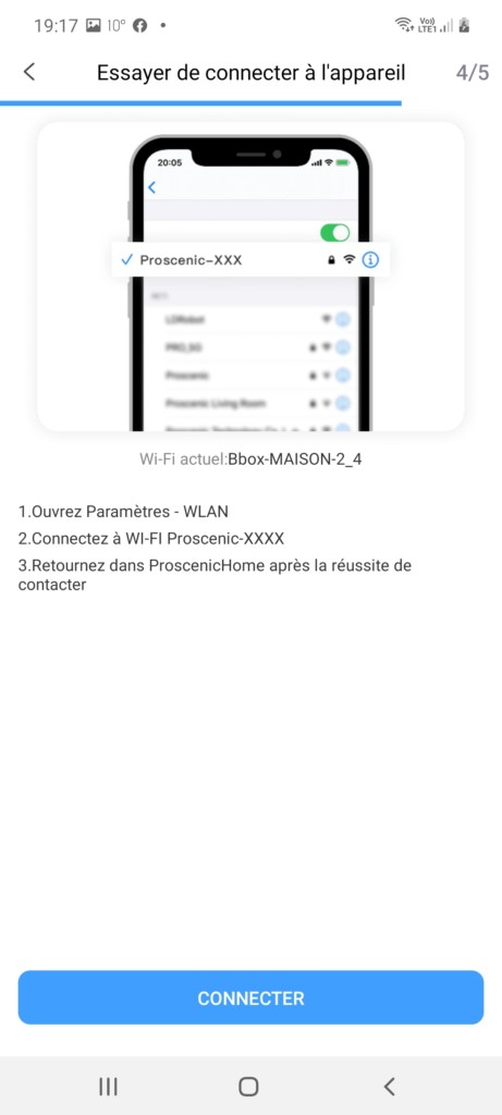 allez chercher le Wi Fi provisoire du Proscenic 850T