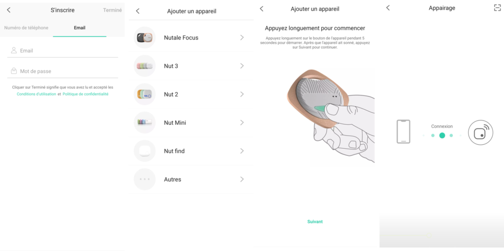 application Nut pour l'appairage des traqueurs Nutale Focus