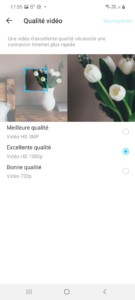 Menu Qualité vidéo de l'application Tapo pour la caméra C310