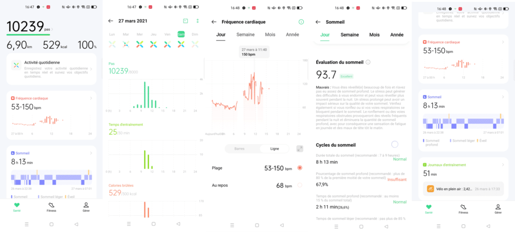 Menu paramètres sport de la montre connecté Oppo Watch LTE