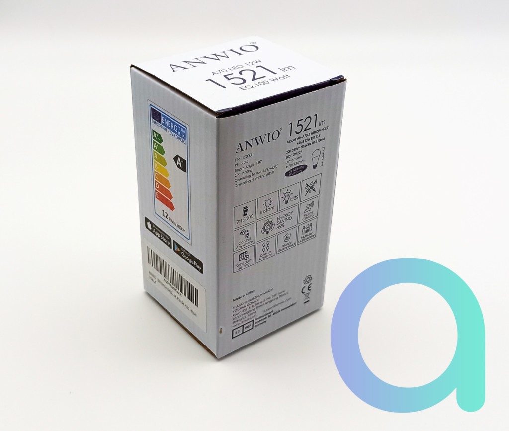 Packaging arrière de l'ampoule LED E27 12W Anwio