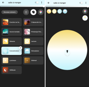 Page scénario de l'application Philips Hue