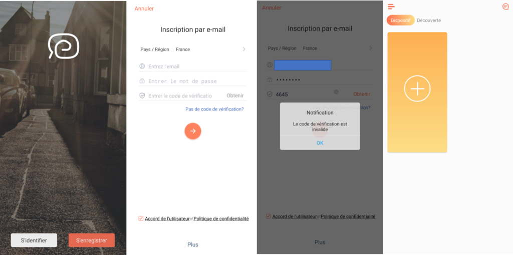 inscription dans l'application Weback