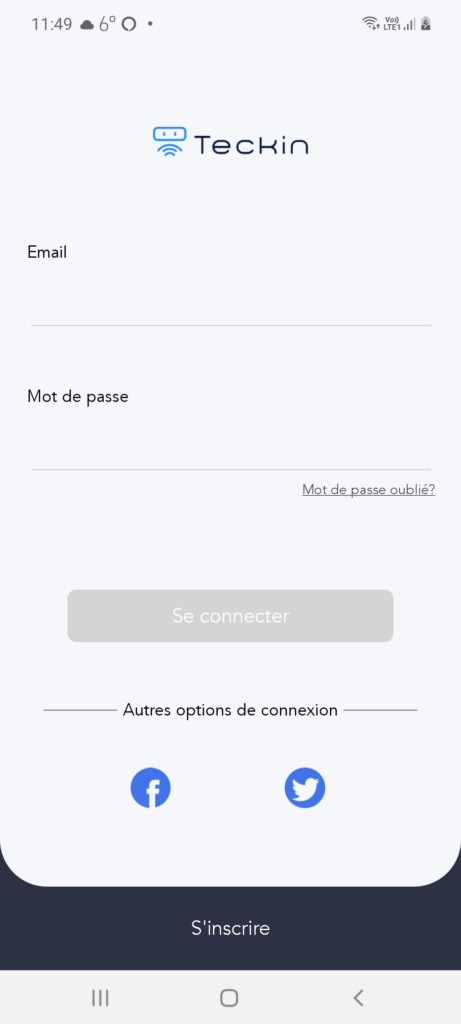 inscription sur application TECKIN