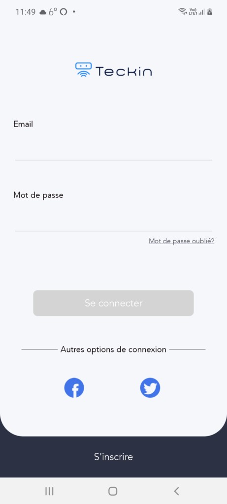 inscription sur application TECKIN
