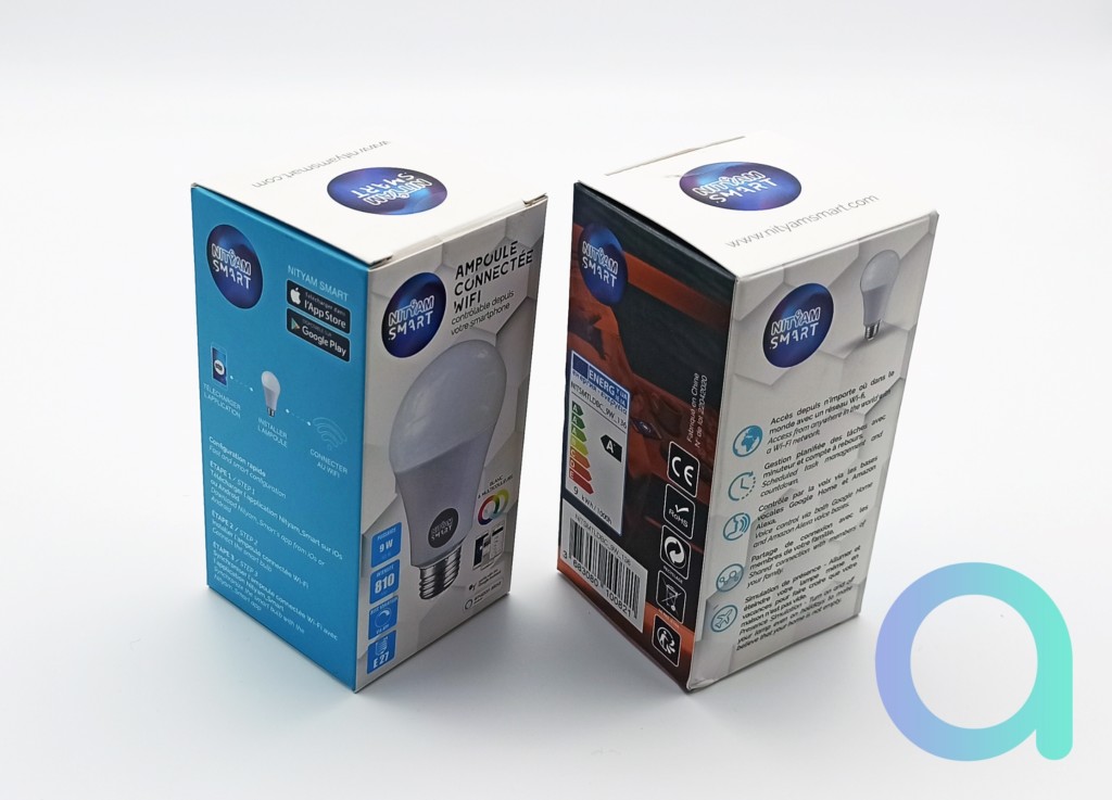 packaging avant et arrière des ampoules DED connectées Nityam Smart