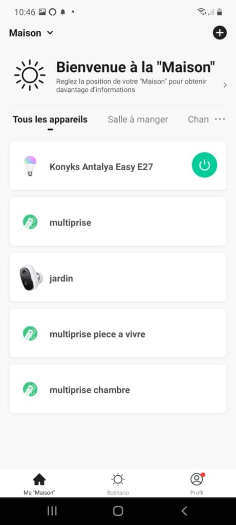 Intégration de l'ampoule Konyks Antalya Easy E27 sur la pla page d'accueil de l'application