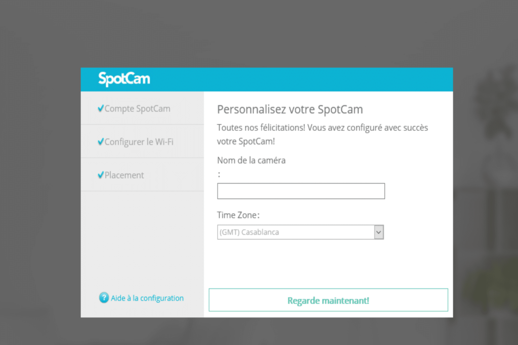 Enregistrement d'un nom et du fuseau horaire pour la caméra SpotCam Eva 2