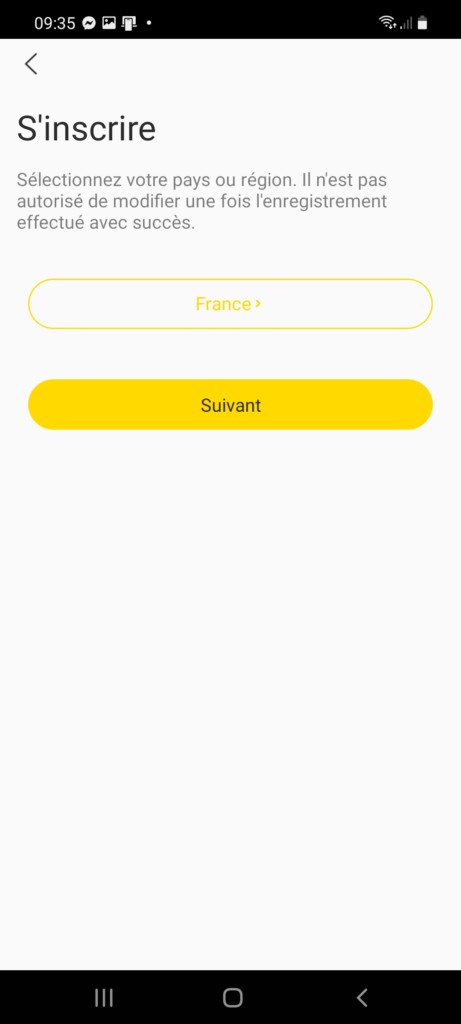 inscription sur l'application Yale view