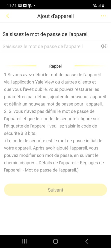 ajout d'un mot de passe pour la caméra