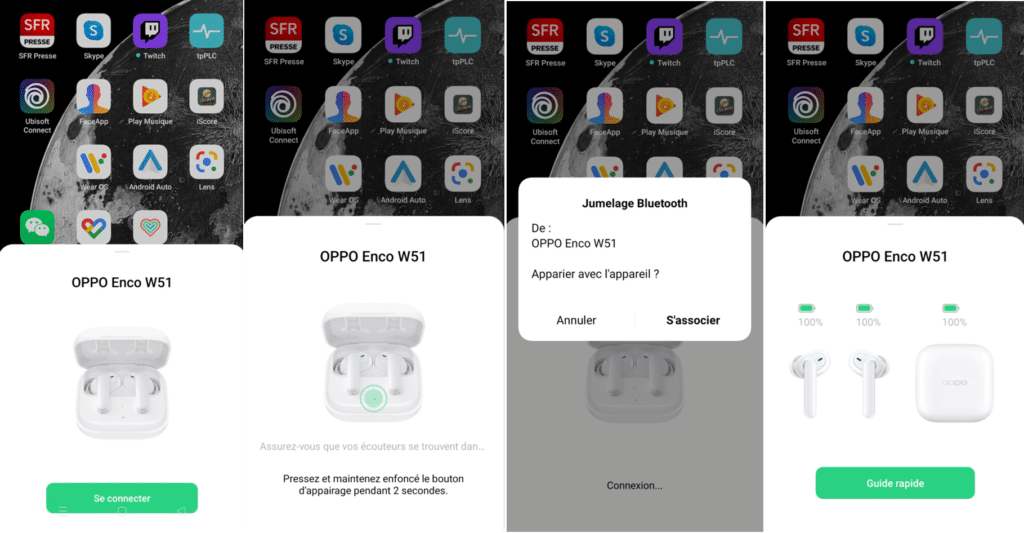 apparaige par Bluetooth des écputeurs W51 d'OPPO avec un smartphone OPPO
